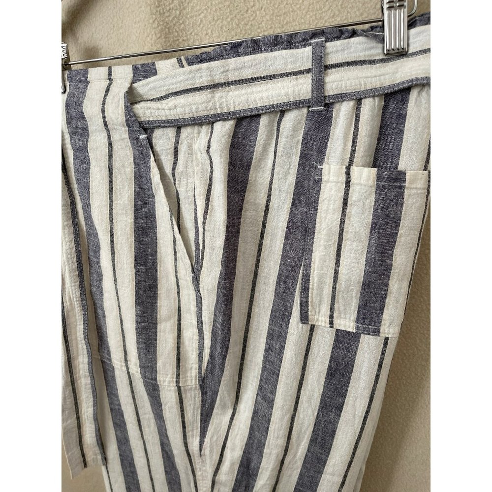 Zac & Rachel Striped Tie Belt Waist Linen Blend Beach/Lounge Pants - Picture 3 of 12